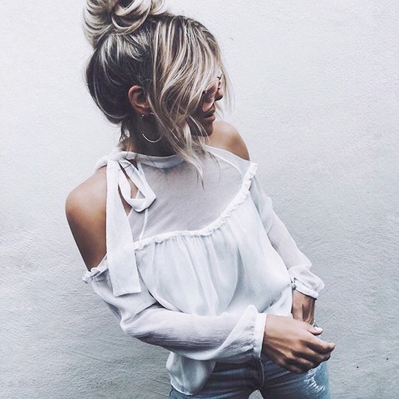 JUST IN MOROCCAN CHIFFON COLD SHOULDER COUTURE TOP - Picture 3 of 4